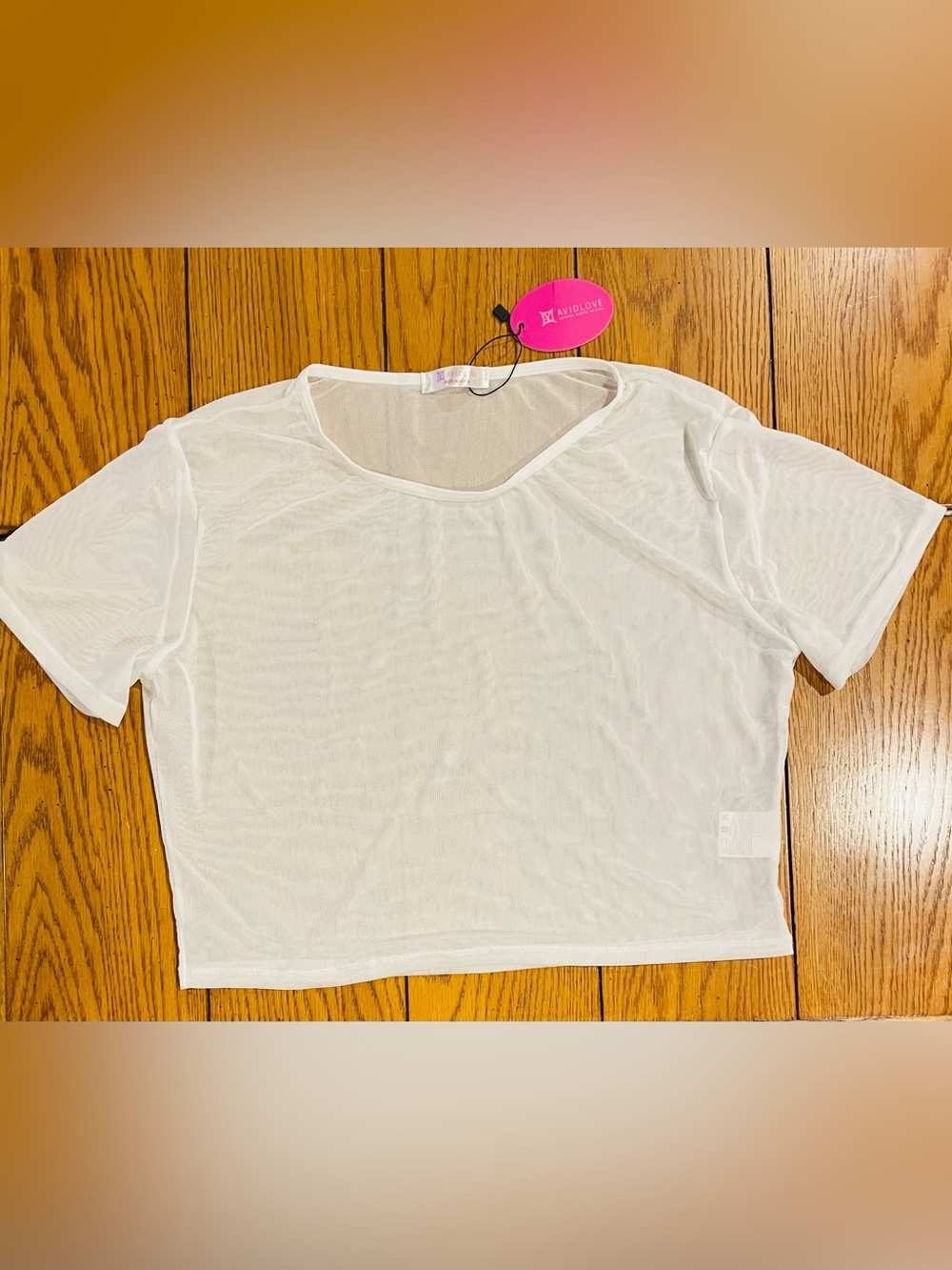 NWT AVIDLOVE Mesh Crop Short Sleeve Tee, white, size large